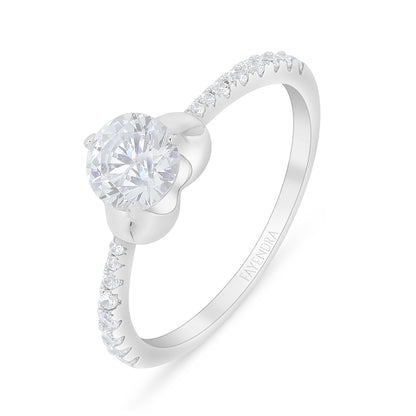 Sterling Silver 925 Ring Rhodium Plated Embedded With White Zircon