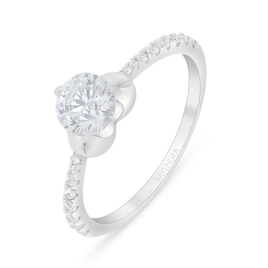 Sterling Silver 925 Ring Rhodium Plated Embedded With White Zircon