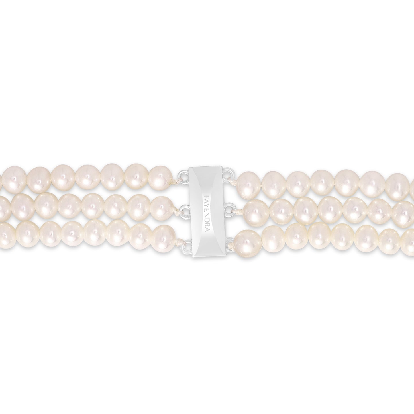 Necklace Of Natural White Pearl (3) Strand, 5.5 - 5 mm Round Beads With A Sterling Silver 925 clasp