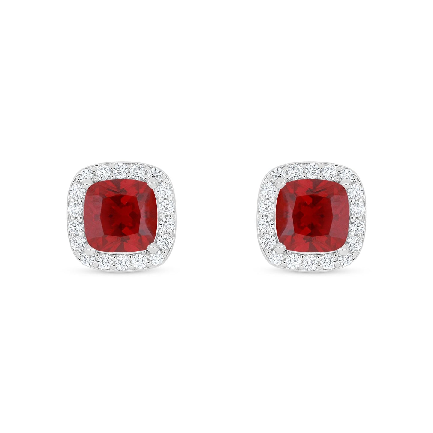 Sterling Silver 925 Earring Rhodium Plated Embedded With Ruby Corundum And White Zircon