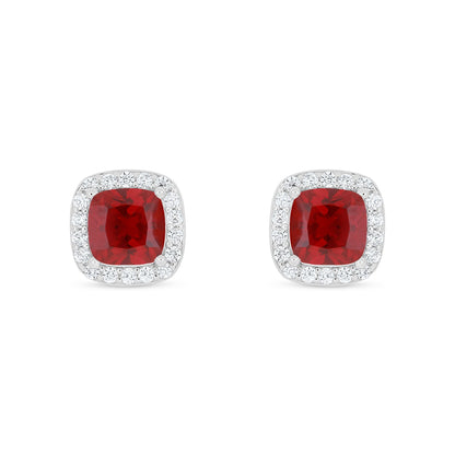 Sterling Silver 925 Earring Rhodium Plated Embedded With Ruby Corundum And White Zircon