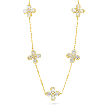 Sterling Silver 925 Necklace Golden Plated Embedded With white Shell And White Zircon