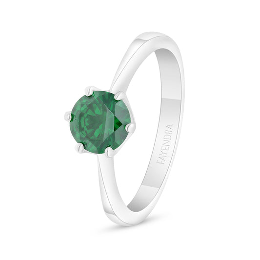 Sterling Silver 925 Ring Rhodium Plated Embedded With Emerald Zircon