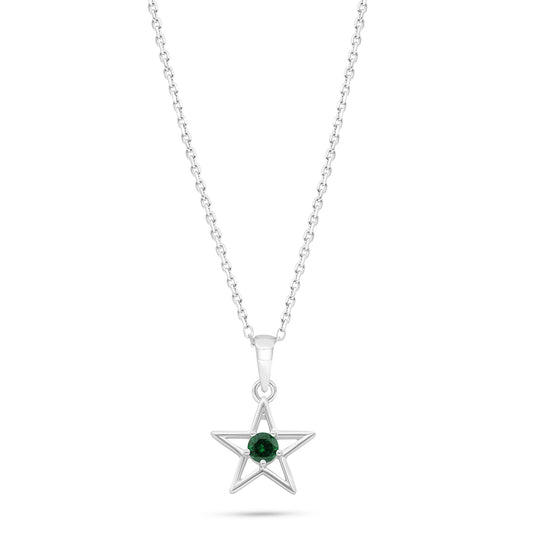 Sterling Silver 925 Necklace Rhodium Plated Embedded With Emerald Zircon And White Zircon