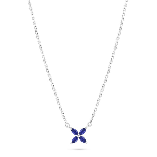 Sterling Silver 925 Necklace Rhodium Plated Embedded With Sapphire Corundum