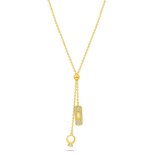 Sterling Silver 925 Necklace Golden Plated Embedded With Black Enemal And White Zircon