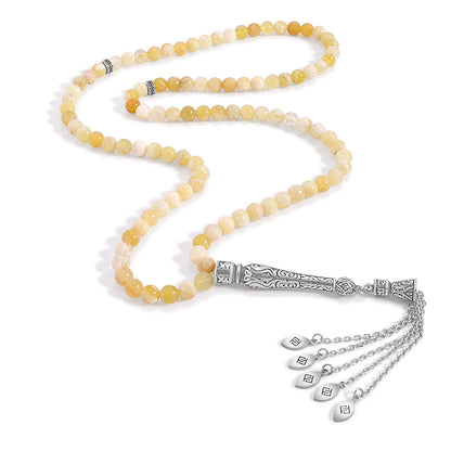 Rosary 100 Yellow Opal Stones 6 mm With Stainless Steel 316L Set Silver And Black Plated
