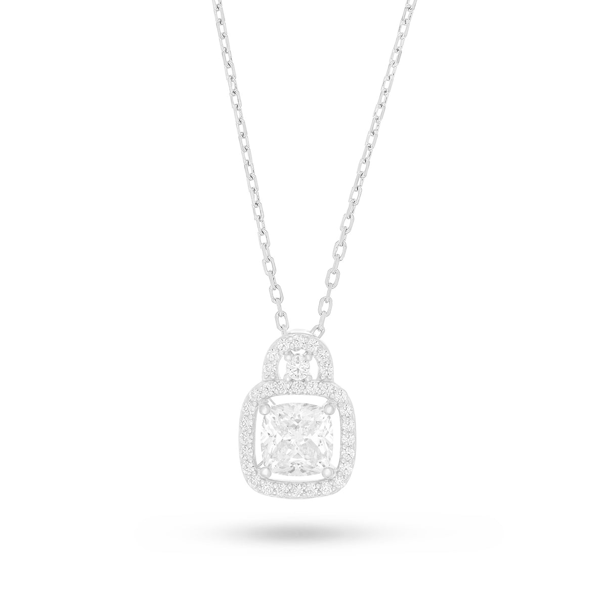 Sterling Silver 925 Necklace Rhodium Plated Embedded With White Zircon