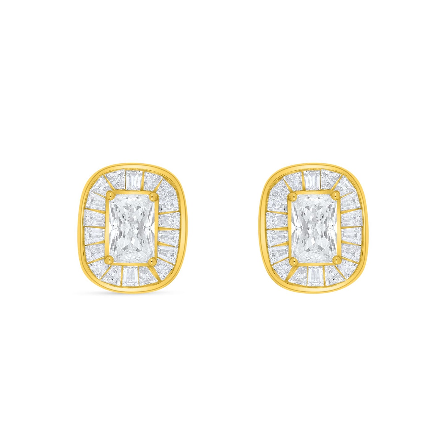 Sterling Silver 925 Earring Golden Plated Embedded With Diamond Zircon And White Zircon