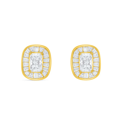 Sterling Silver 925 Earring Golden Plated Embedded With Diamond Zircon And White Zircon