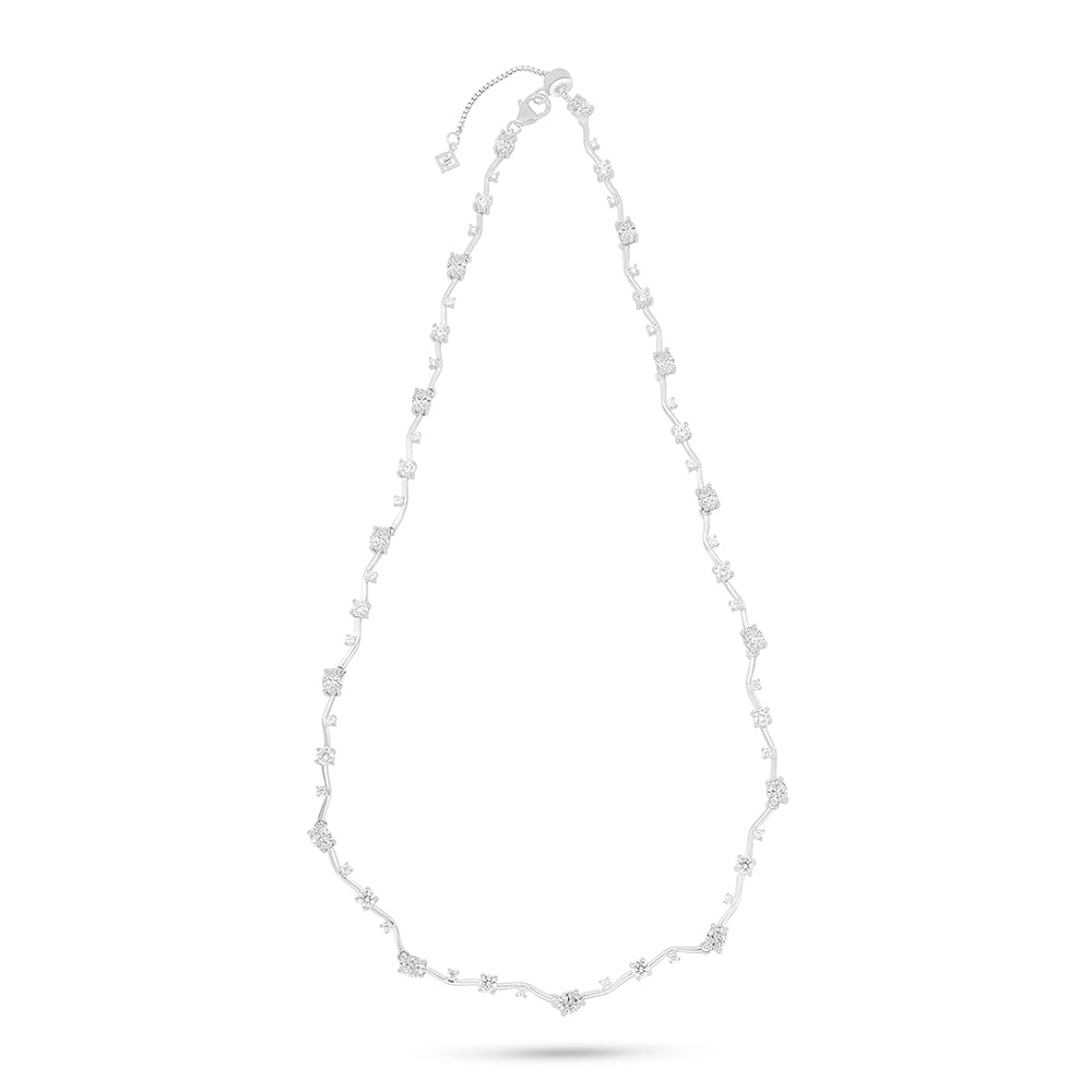Sterling Silver 925 Necklace Rhodium Plated Embedded With White Zircon