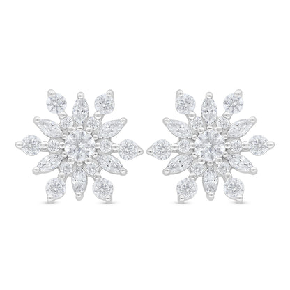 Sterling Silver 925 Earring Rhodium Plated Embedded With White Zircon