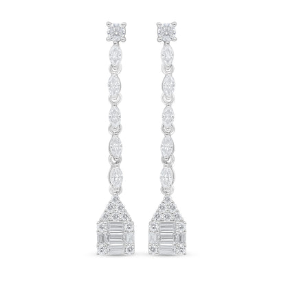 Sterling Silver 925 Earring Rhodium Plated Embedded With White Zircon