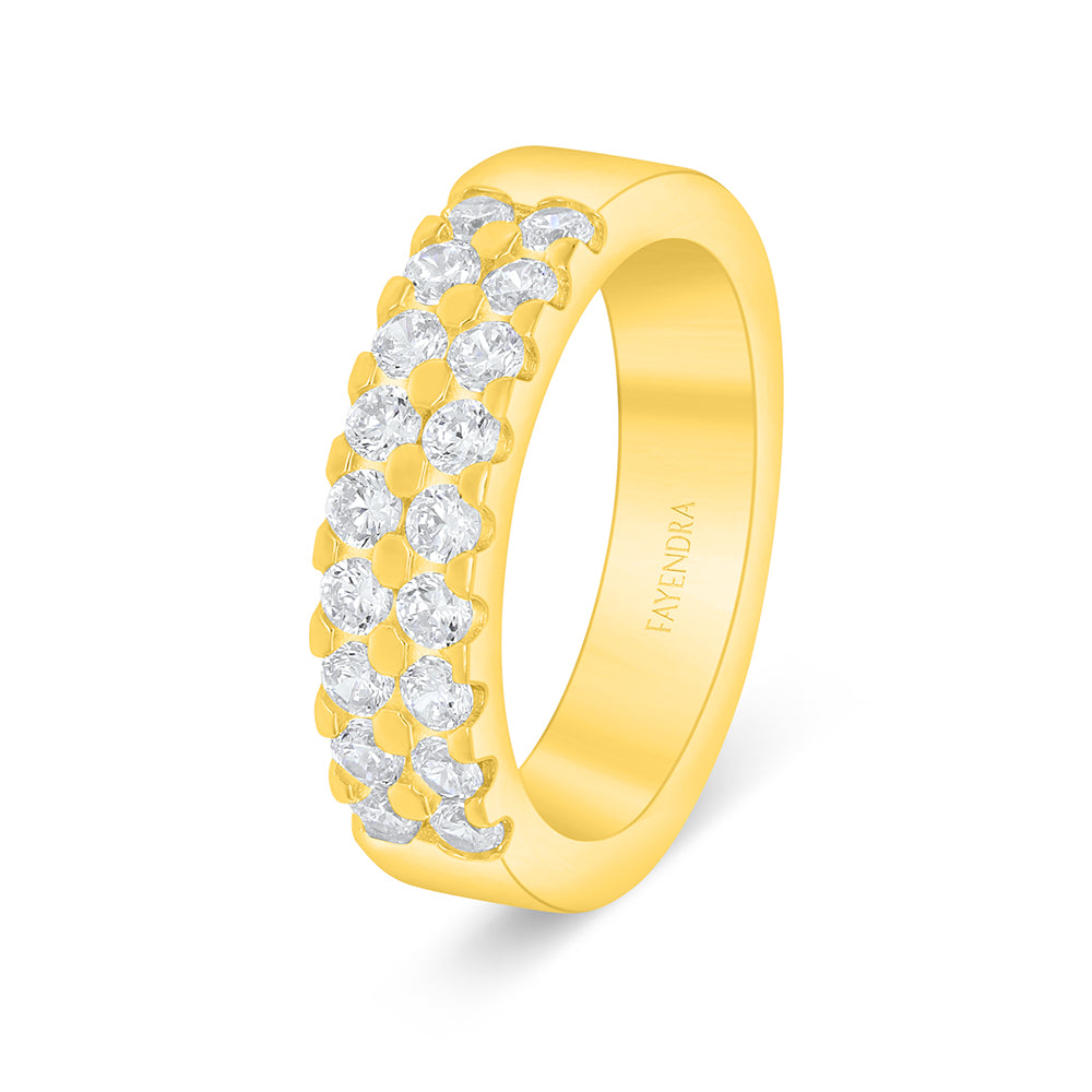 Sterling Silver 925 Ring Golden Plated Embedded With White Zircon