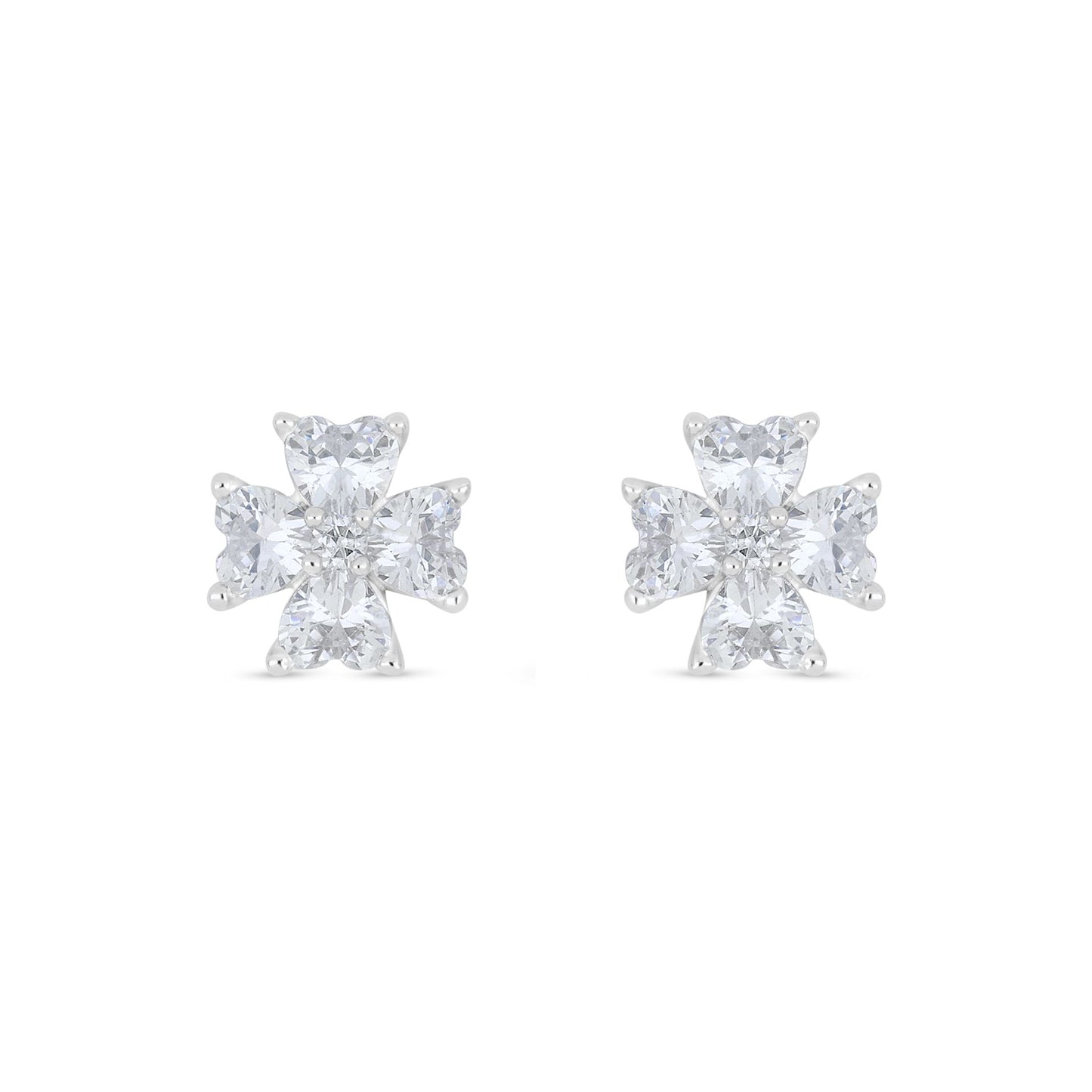 Sterling Silver 925 Earring Rhodium Plated Embedded With White Zircon