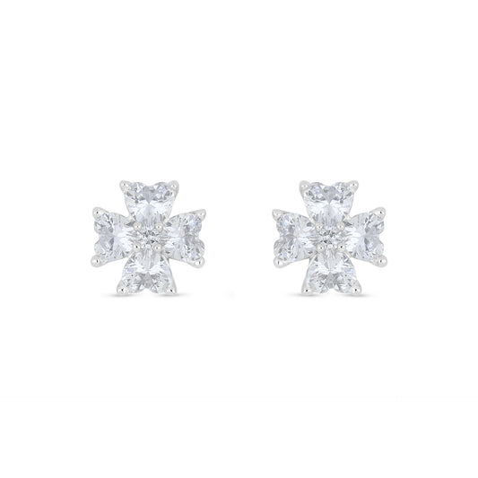 Sterling Silver 925 Earring Rhodium Plated Embedded With White Zircon