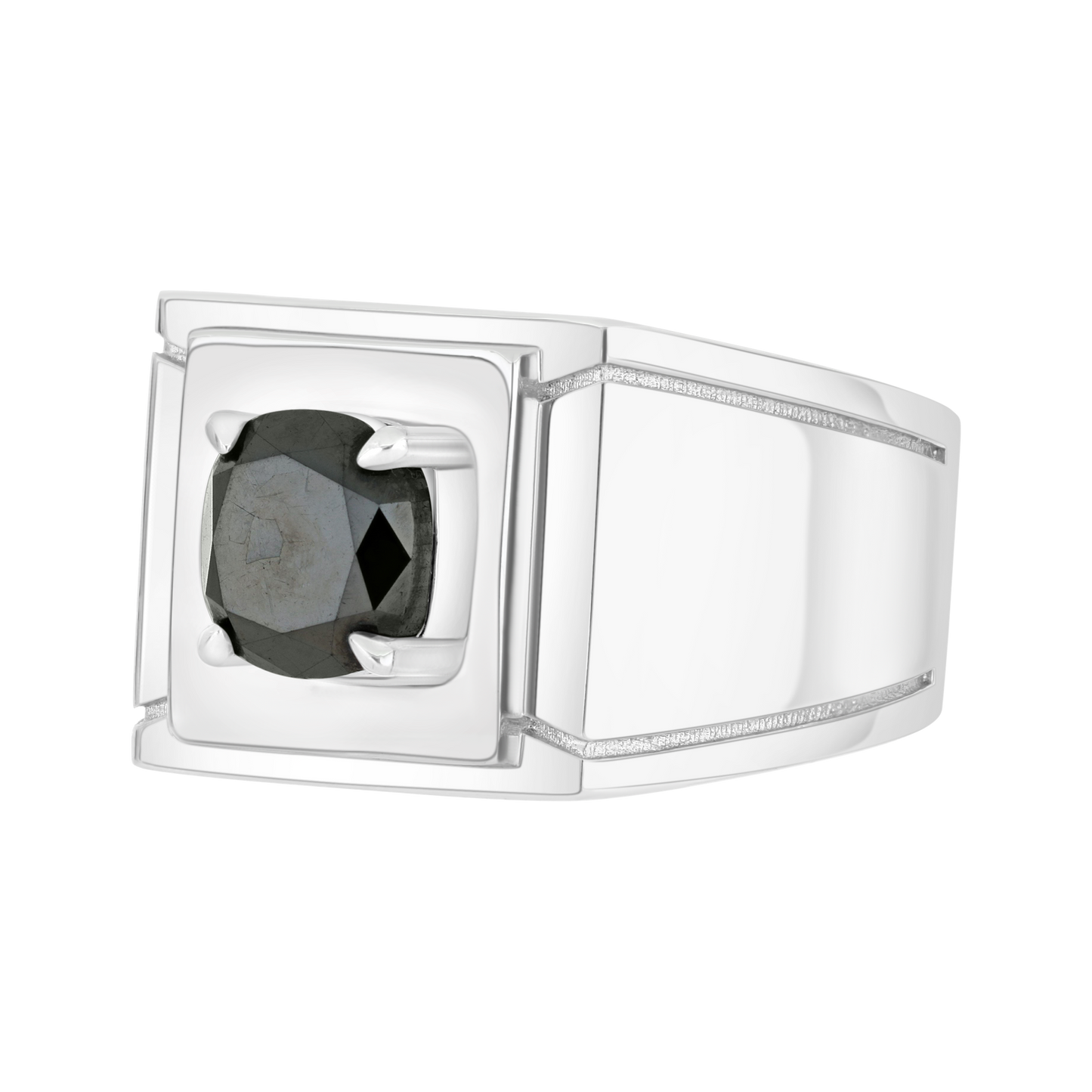 Sterling Silver 925 Men Ring Rhodium Plated Embedded With Natural Black Diamond