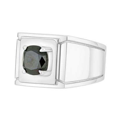 Sterling Silver 925 Men Ring Rhodium Plated Embedded With Natural Black Diamond