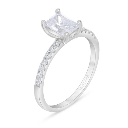Sterling Silver 925 Ring Rhodium Plated Embedded With White Zircon
