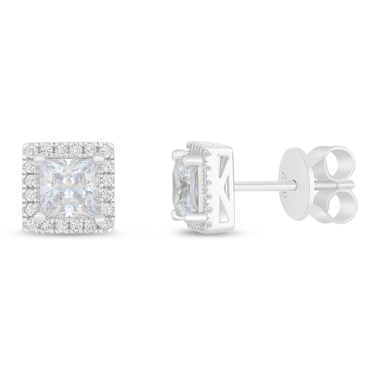 Sterling Silver 925 Earring Rhodium Plated Embedded With White Zircon
