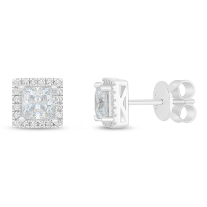 Sterling Silver 925 Earring Rhodium Plated Embedded With White Zircon