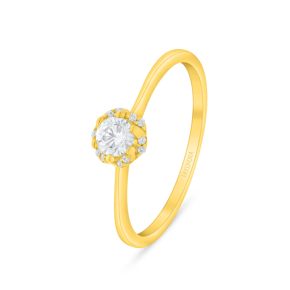 Sterling Silver 925 Ring Golden Plated Embedded With White Zircon