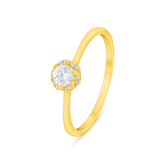 Sterling Silver 925 Ring Golden Plated Embedded With White Zircon