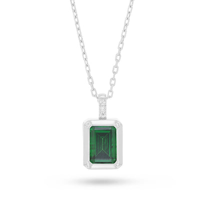 Sterling Silver 925 Necklace Rhodium Plated Embedded With Emerald Zircon And White Zircon