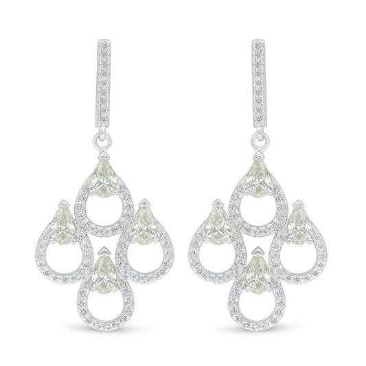 Sterling Silver 925 Earring Rhodium Plated Embedded With Yellow Diamond And White Zircon
