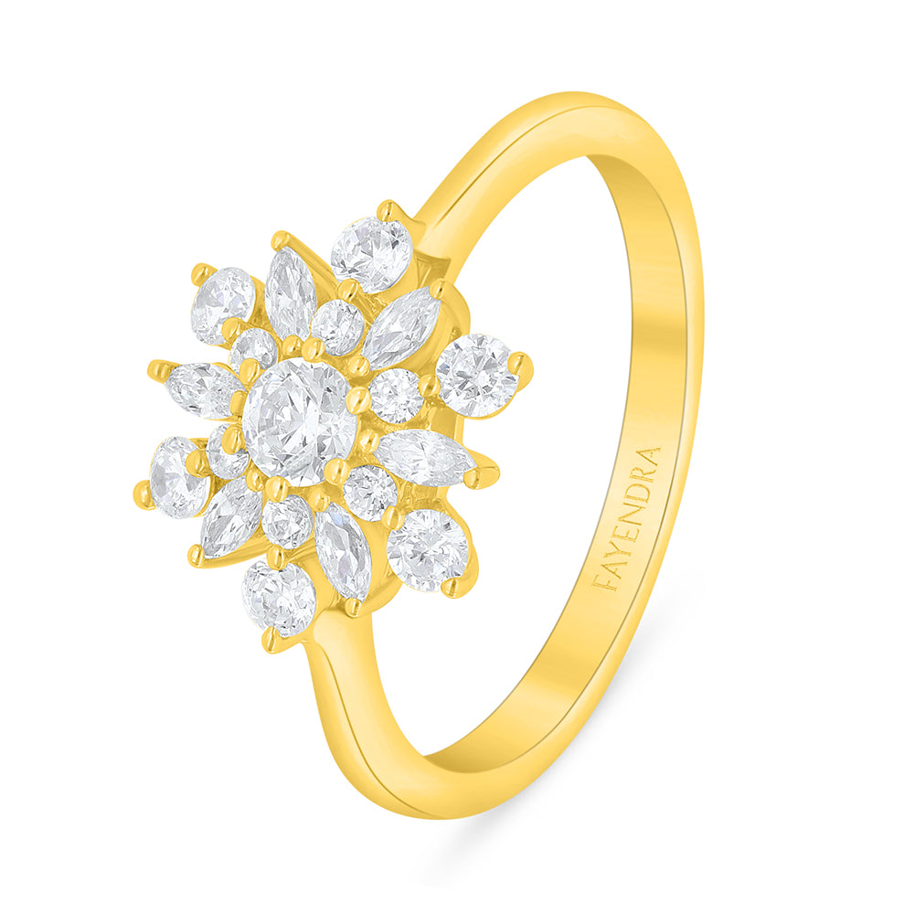 Sterling Silver 925 Ring Golden Plated Embedded With White Zircon