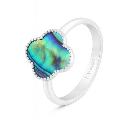 Sterling Silver 925 Ring Rhodium Plated Embedded With Paua Shell