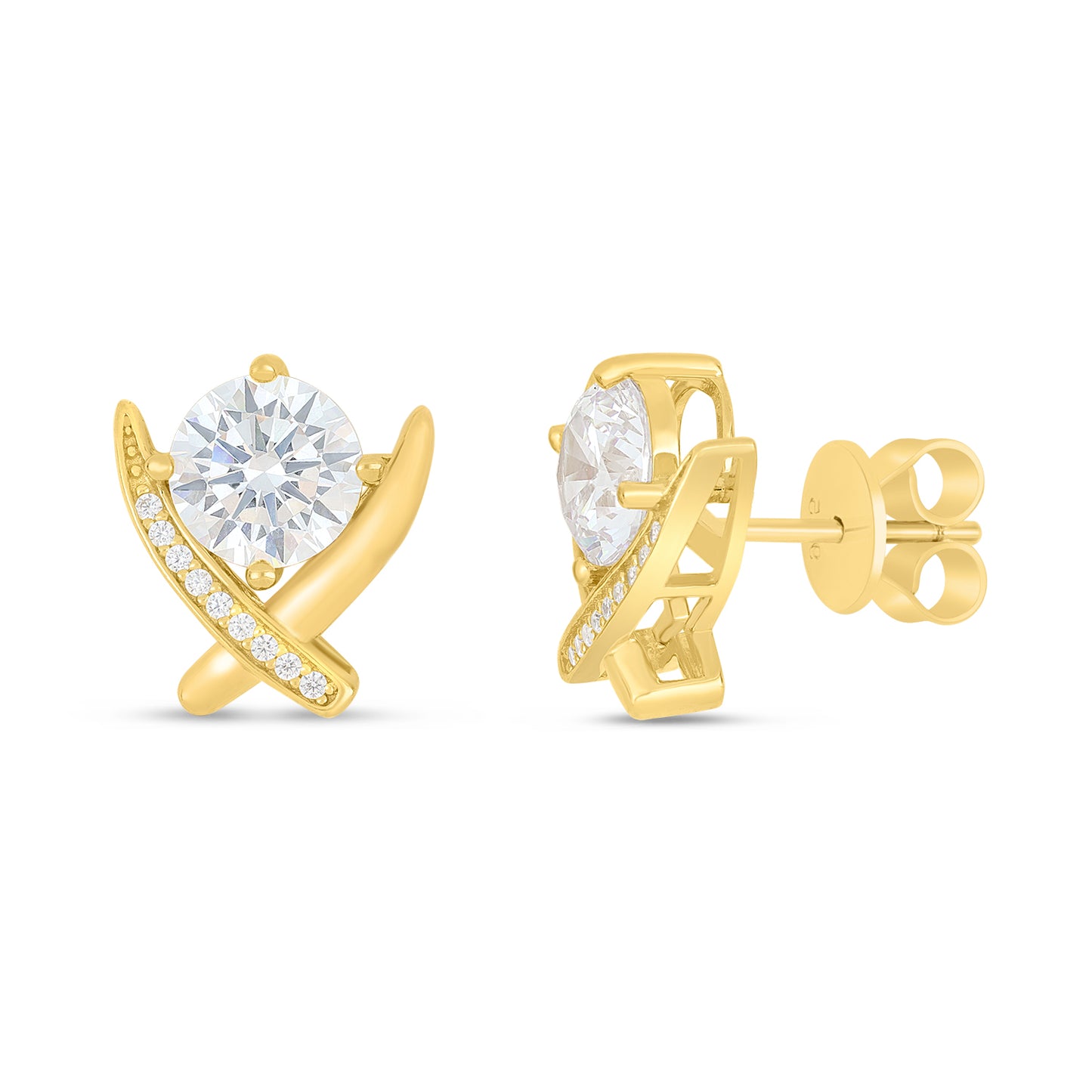 Sterling Silver 925 Earring Golden Plated Embedded With White Zircon