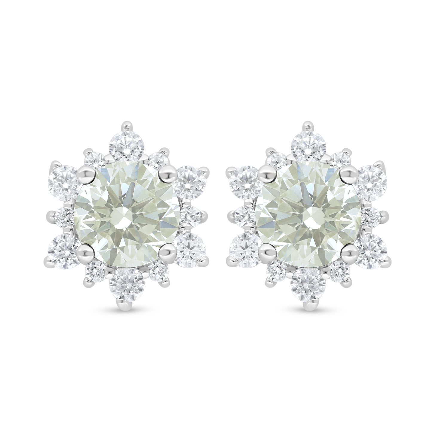 Sterling Silver 925 Earring Rhodium Plated Embedded With Yellow Diamond And White Zircon