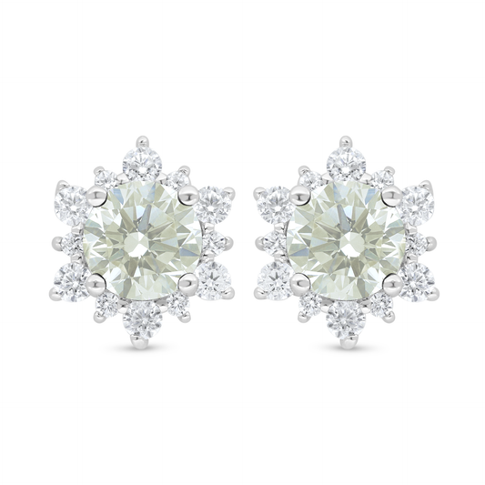 Sterling Silver 925 Earring Rhodium Plated Embedded With Yellow Diamond And White Zircon