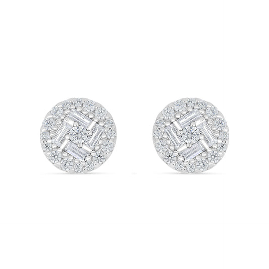 Sterling Silver 925 Earring Rhodium Plated Embedded With White Zircon