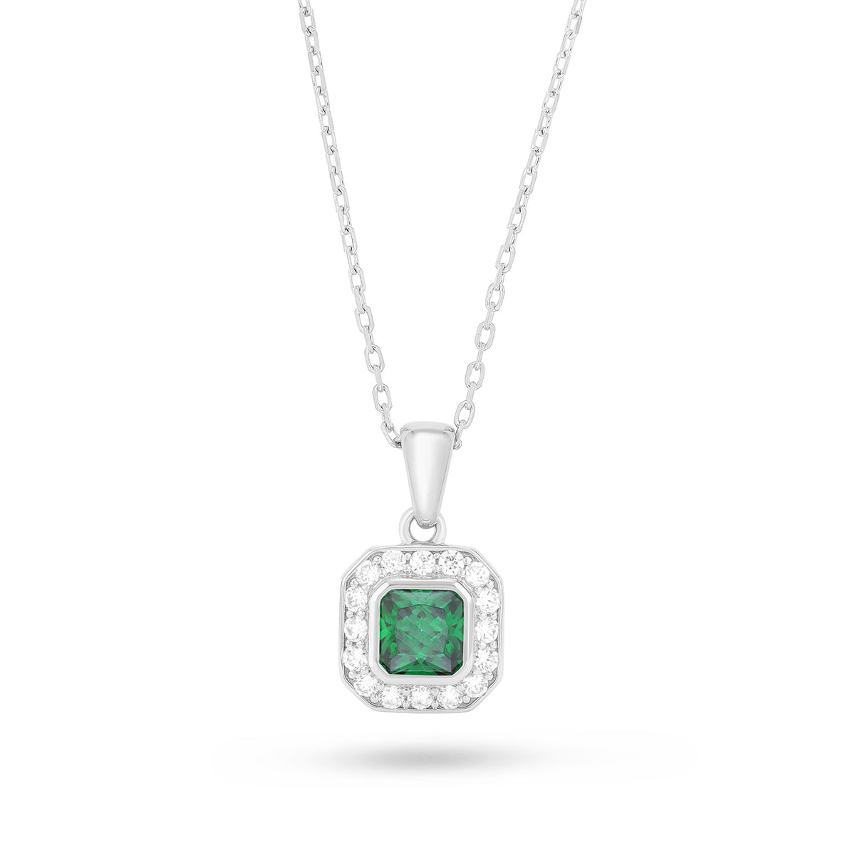 Sterling Silver 925 Necklace Rhodium Plated Embedded With Emerald Zircon And White Zircon