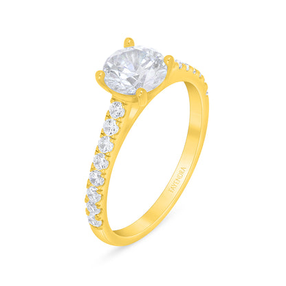 Sterling Silver 925 Ring Golden Plated Embedded With White Zircon