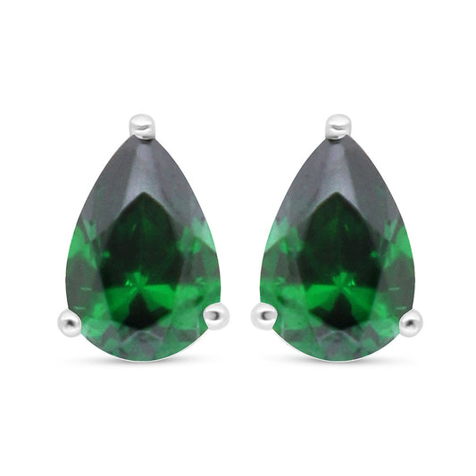 Sterling Silver 925 Earring Rhodium Plated Embedded With Emerald Zircon
