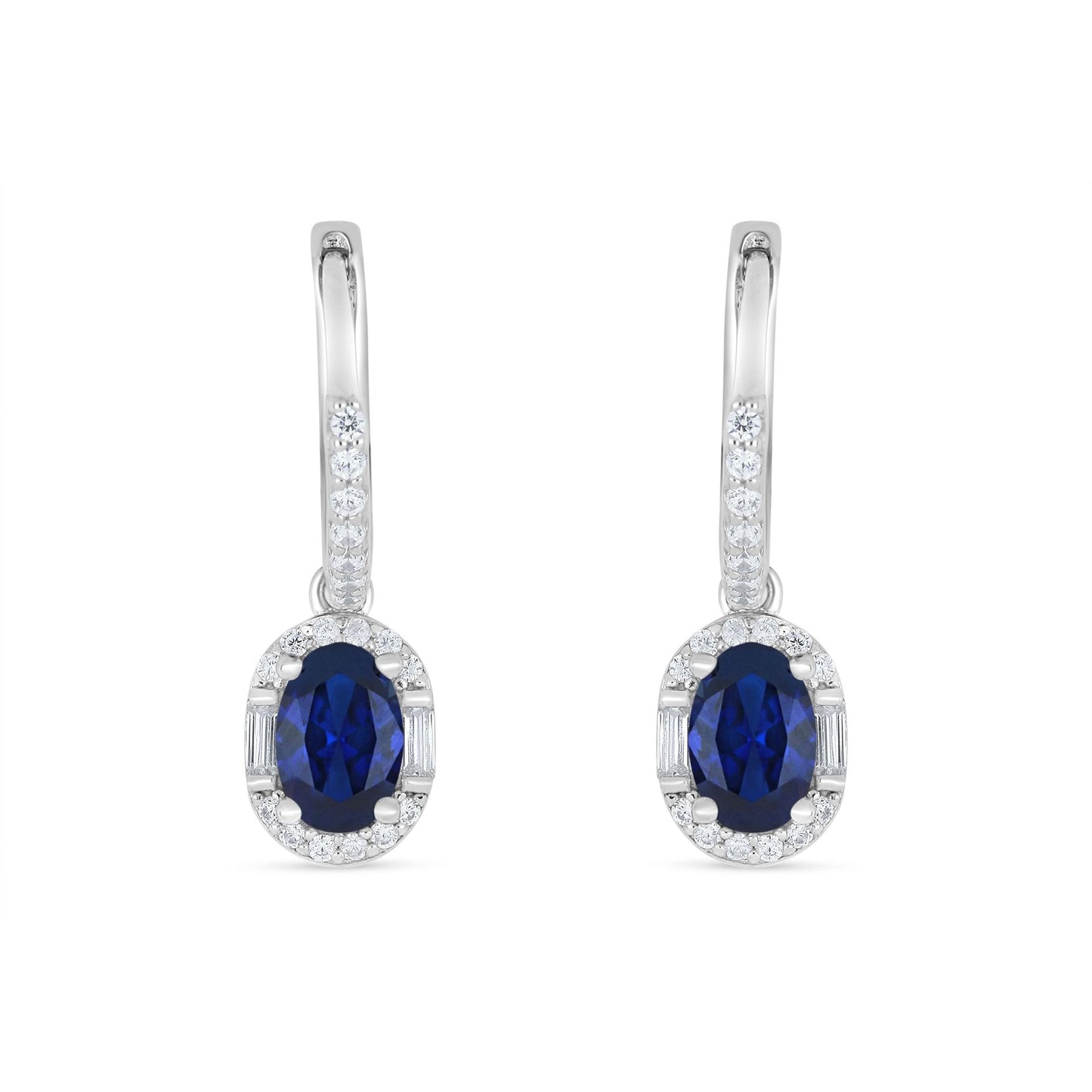 Sterling Silver 925 Earring Rhodium Plated Embedded With Sapphire Corundum And White Zircon