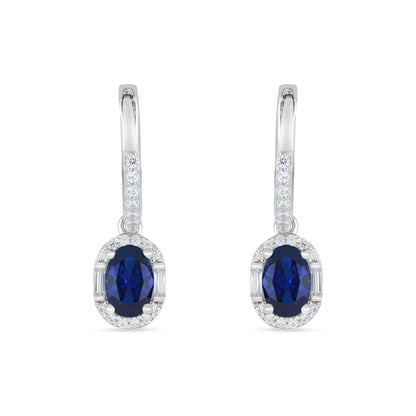 Sterling Silver 925 Earring Rhodium Plated Embedded With Sapphire Corundum And White Zircon