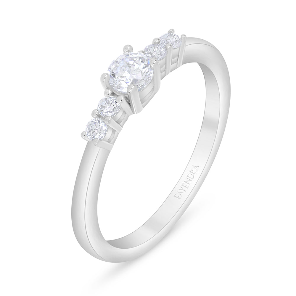 Sterling Silver 925 Ring Rhodium Plated Embedded With White Zircon