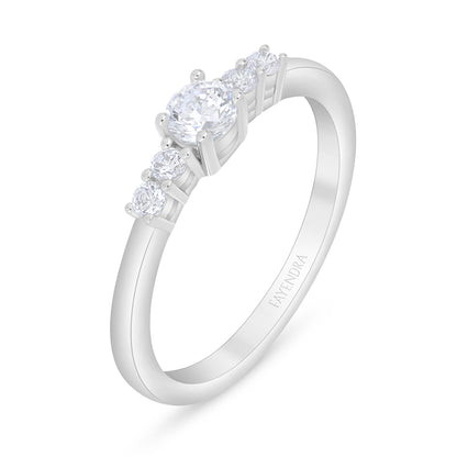 Sterling Silver 925 Ring Rhodium Plated Embedded With White Zircon