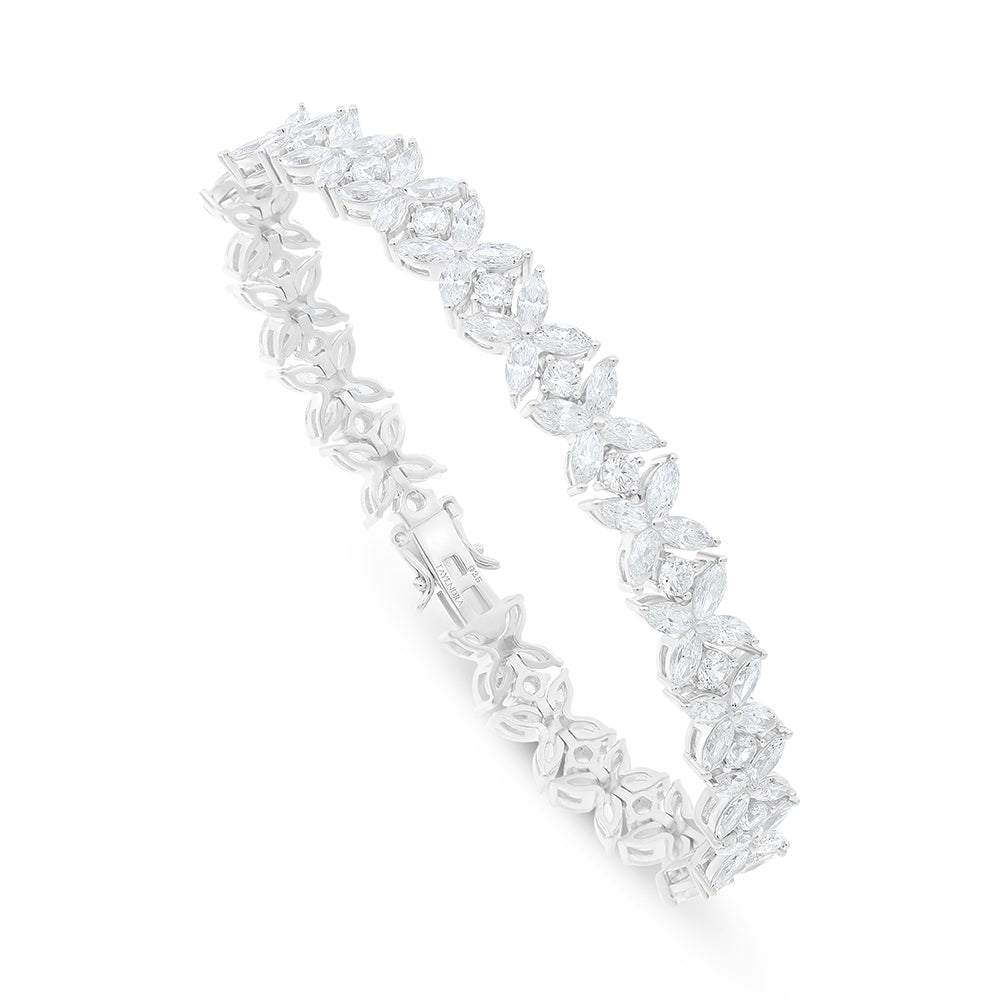 Sterling Silver 925 Bracelet Rhodium Plated Embedded With White Zircon
