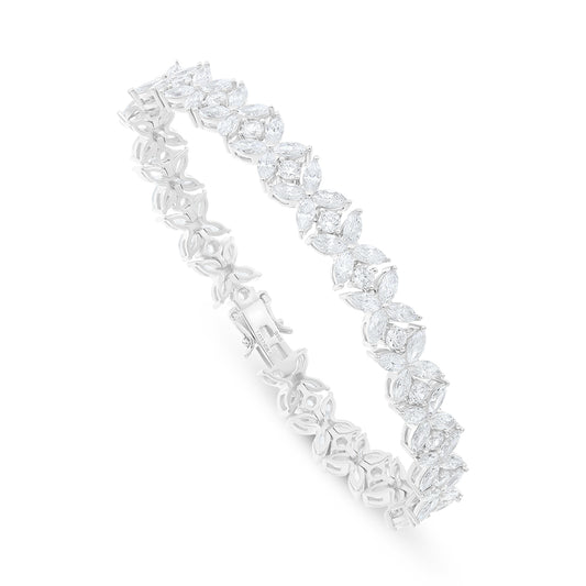 Sterling Silver 925 Bracelet Rhodium Plated Embedded With White Zircon