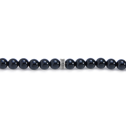 سبحة 100 احجار عقيق اسود بيلية كابشون 6 مل طقم ستانلس ستيل عيار 316L مطلى فضي واسود