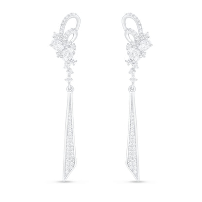 Sterling Silver 925 Earring Rhodium Plated Embedded With White Zircon