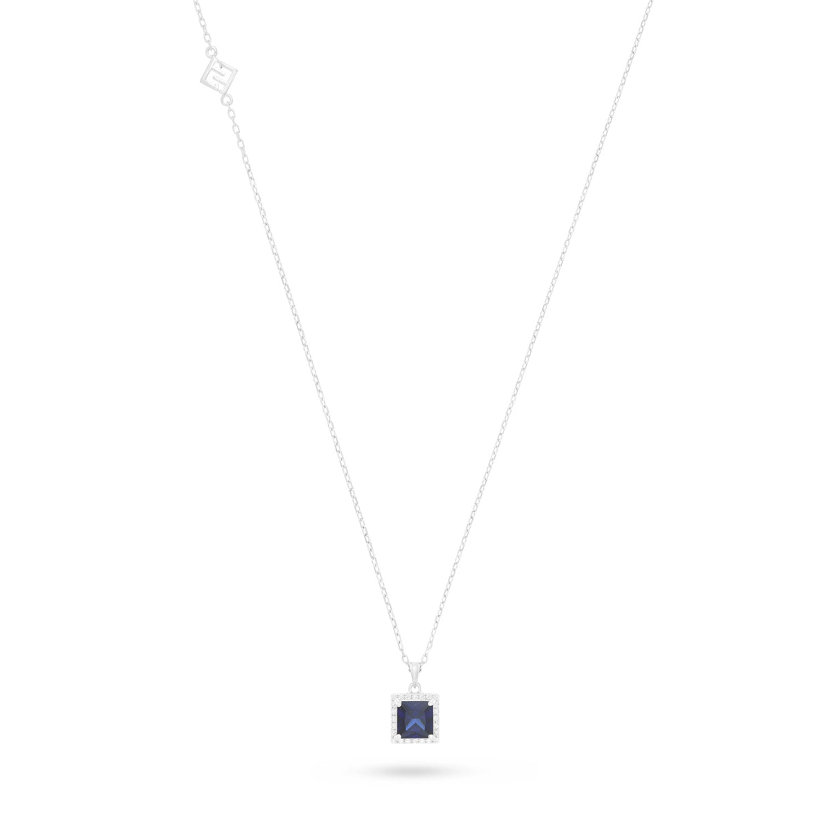 Sterling Silver 925 Necklace Rhodium Plated Embedded With Sapphire Corundum And White Zircon