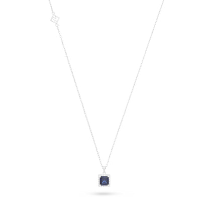 Sterling Silver 925 Necklace Rhodium Plated Embedded With Sapphire Corundum And White Zircon