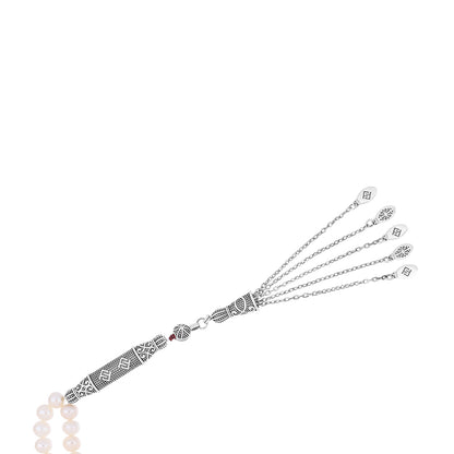 Rosary 100 Bead Embedded With 6mm Natural White Pearl Beads, And Oxidized Sterling Silver 925