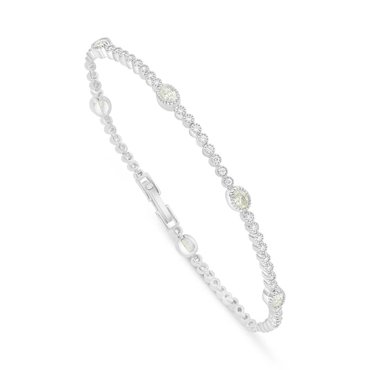 Sterling Silver 925 Bracelet Rhodium Plated Embedded With Diamond Zircon And White Zircon